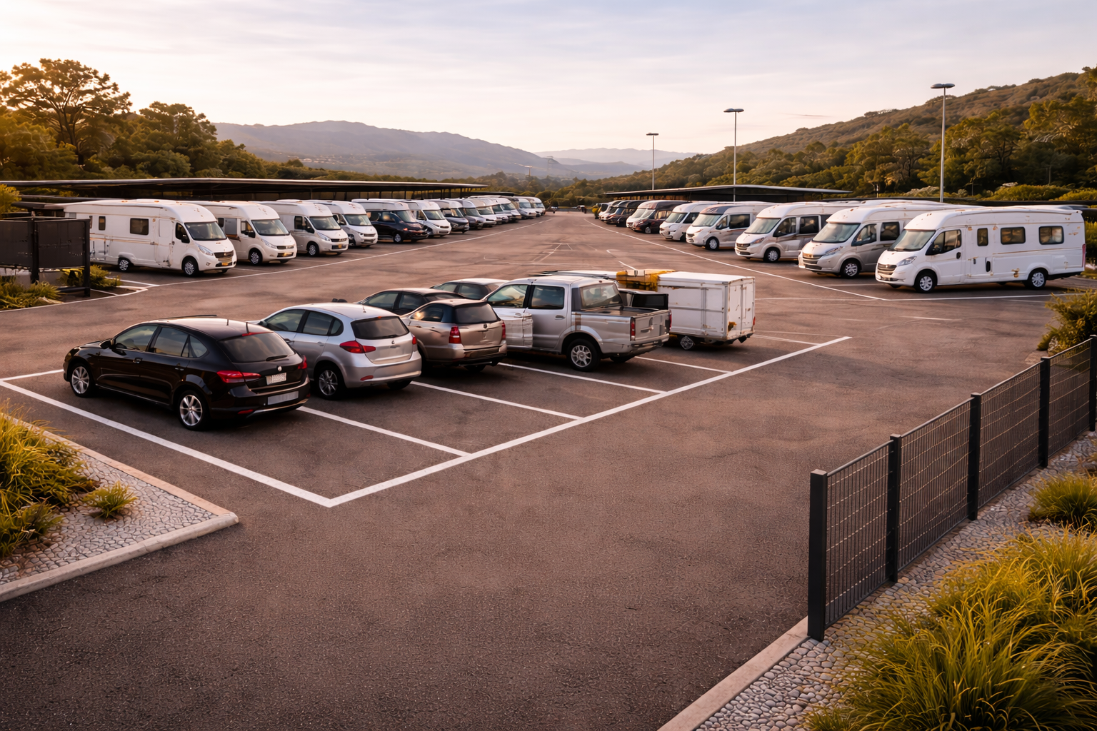 Zona de parking con distintos tipos de vehículos en Parking Beriáin